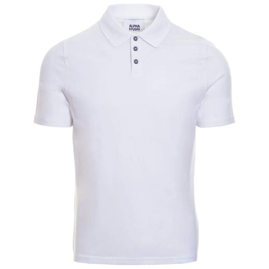 Alpha Studio White Cotton Polo Shirt