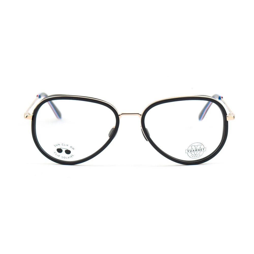 Vuarnet Gray Stainless Steel Frames with Clip-On, 54/17/145 mm measurements, black frame detail, stylish optical glasses.