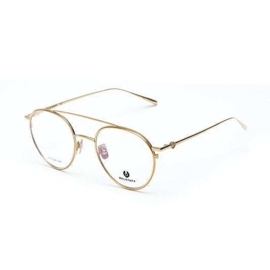 Belstaff Gold Titanium Frames, handmade Japanese eyeglasses with clip-on, 53/22/145 mm size, featuring Carl Zeiss lenses and UV protection.