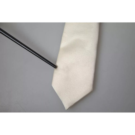 Dolce & Gabbana Off White Satin Silk Classic Men Necktie KRA3252