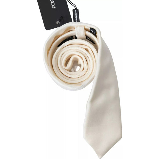 Dolce & Gabbana Off White Satin Silk Classic Men Necktie KRA3252