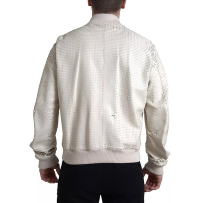Dolce & Gabbana Off White LeatherPerforated Full Zip Jacket