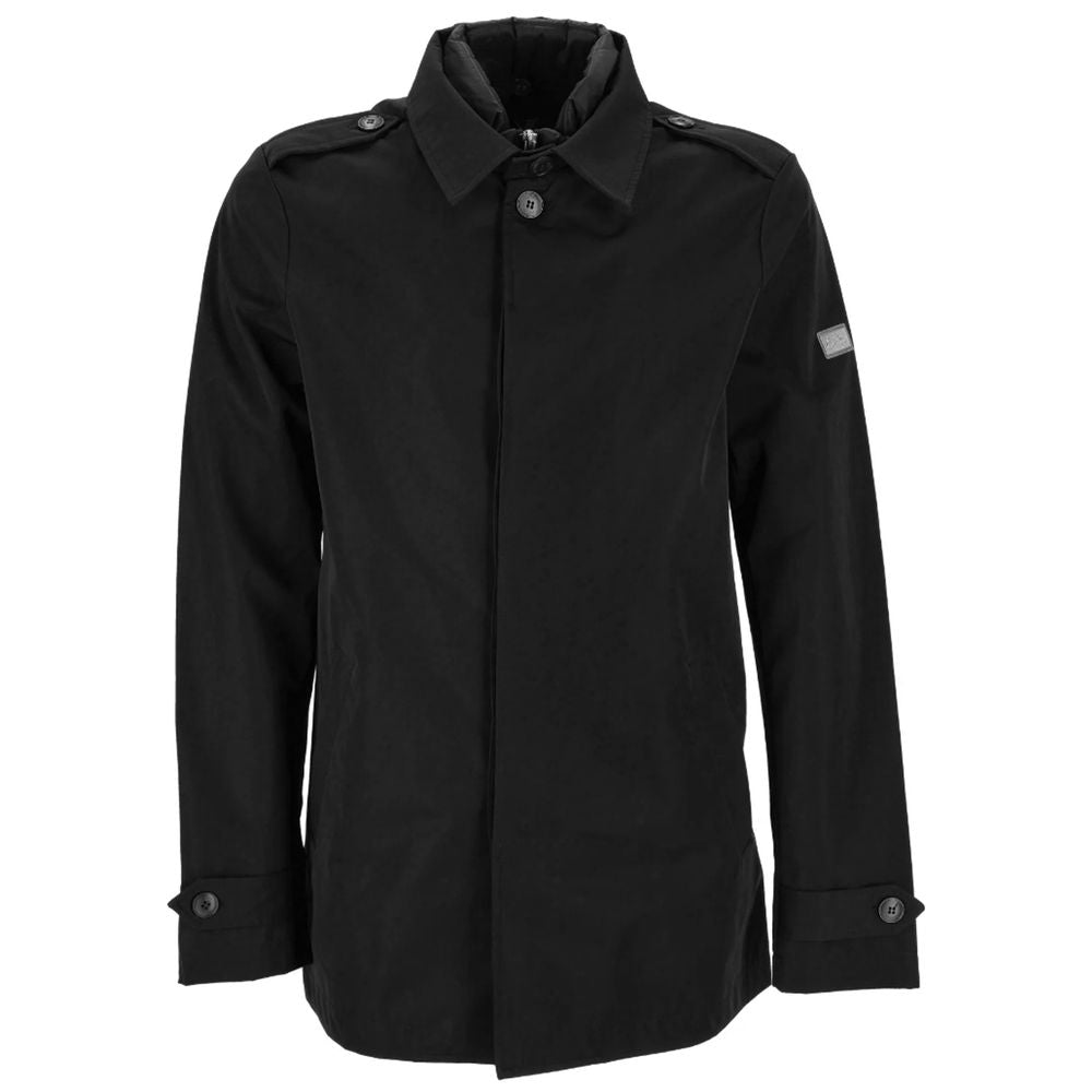 Yes Zee Black Polyester Men's Trench Jacket