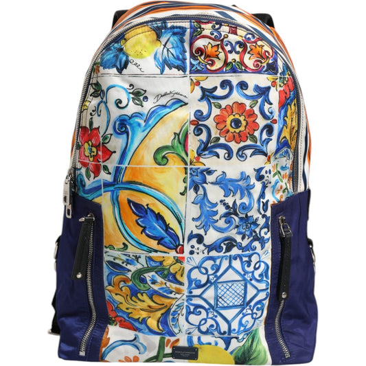 Dolce & Gabbana Multicolor Majolica Print Nylon School Backpack Bag BAG1657