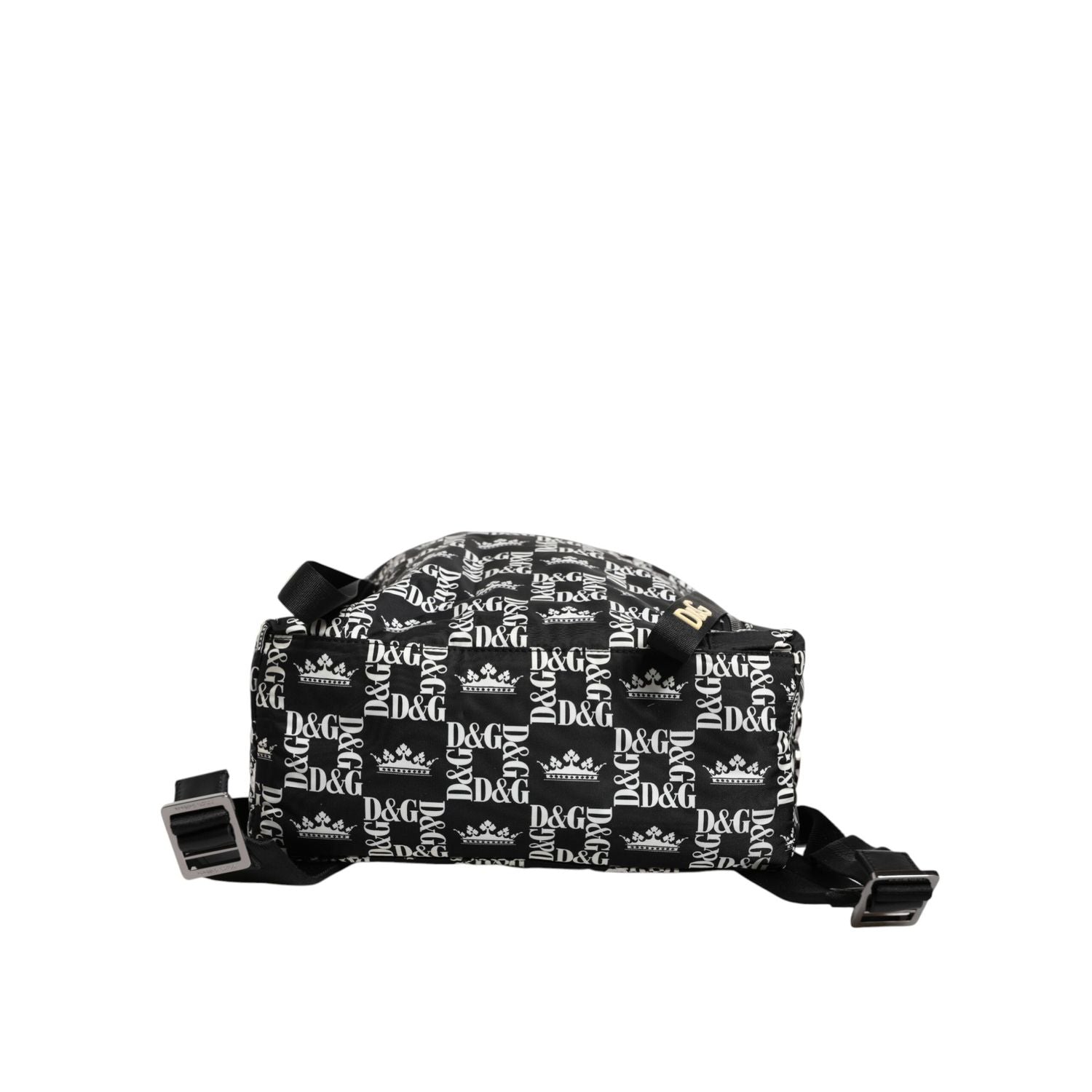 Dolce & Gabbana Black White Crown Printed Nylon School Backpack Bag