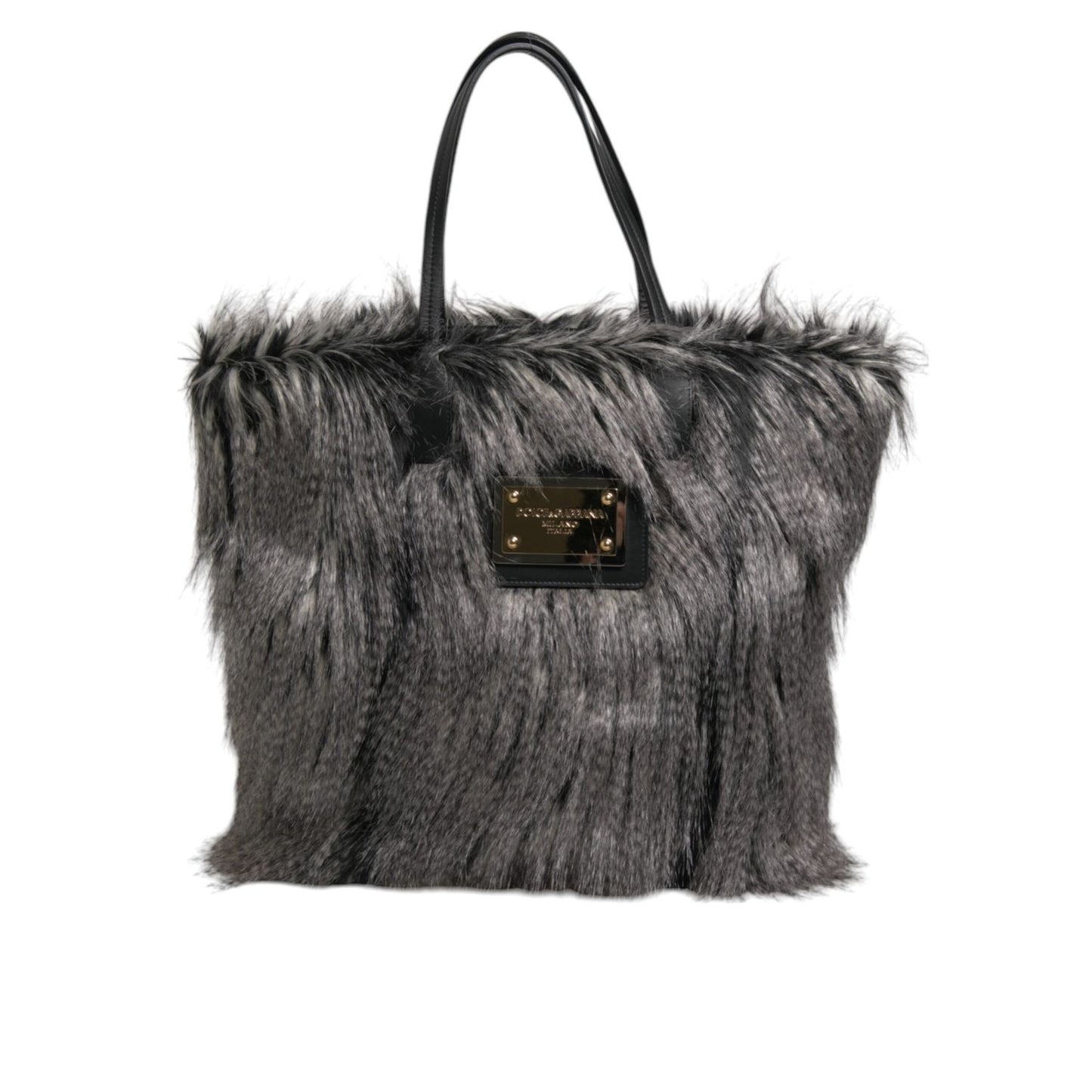 Dolce & Gabbana Black Oversize Faux Fur Shopping Tote Bag