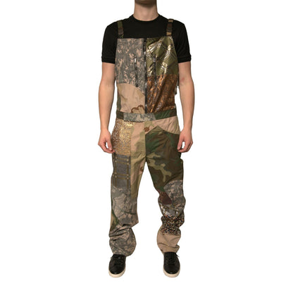 Dolce & Gabbana Multicolor Patchwork Camouflage Overall Pants