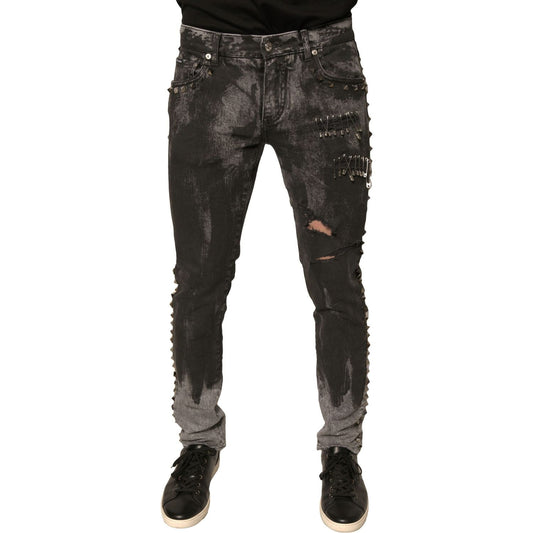 Dolce & Gabbana Gray Embellished Cotton Skinny Denim Jeans PAN75765-48