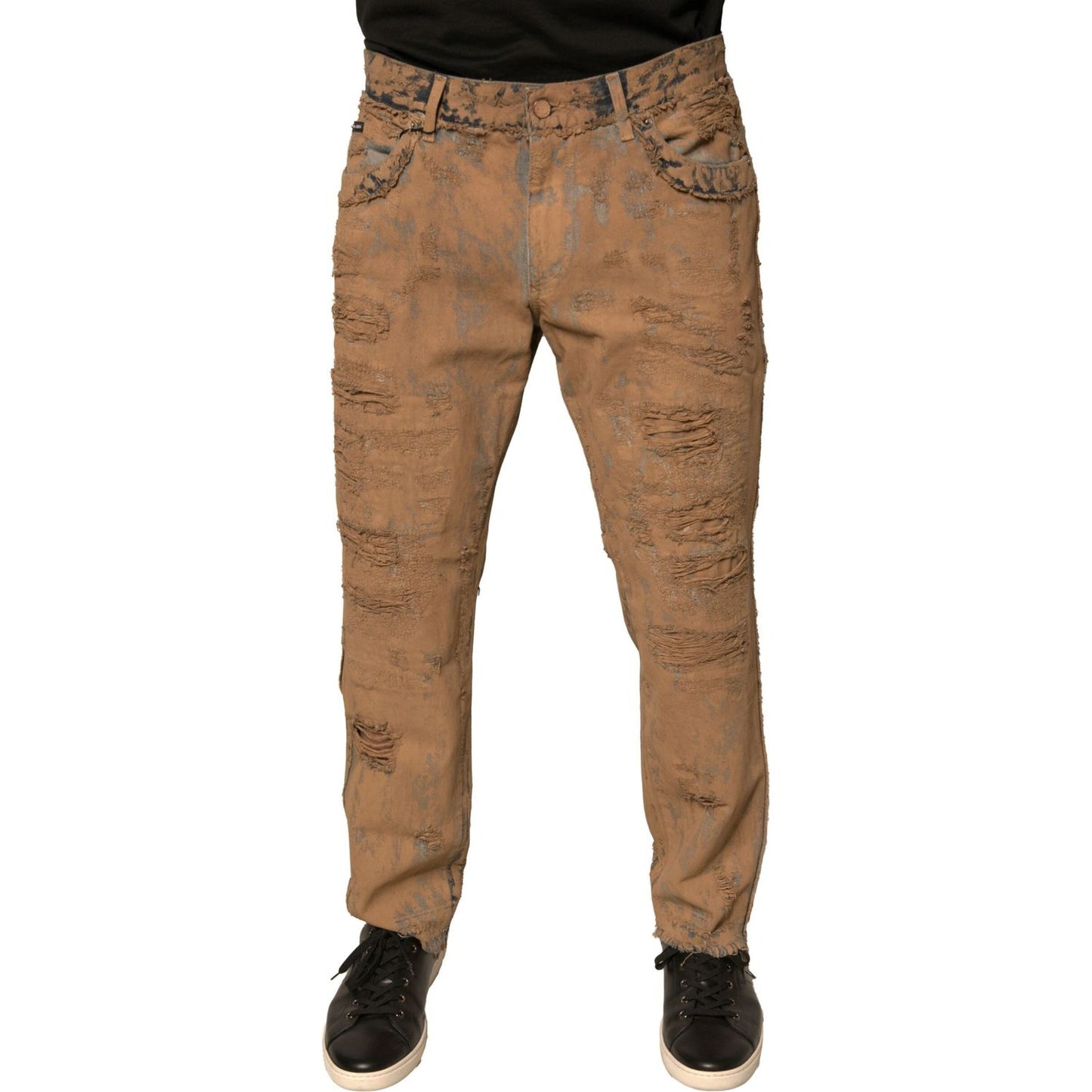 Dolce & Gabbana Brown Tattered Cotton Skinny Denim Jeans PAN75766-52