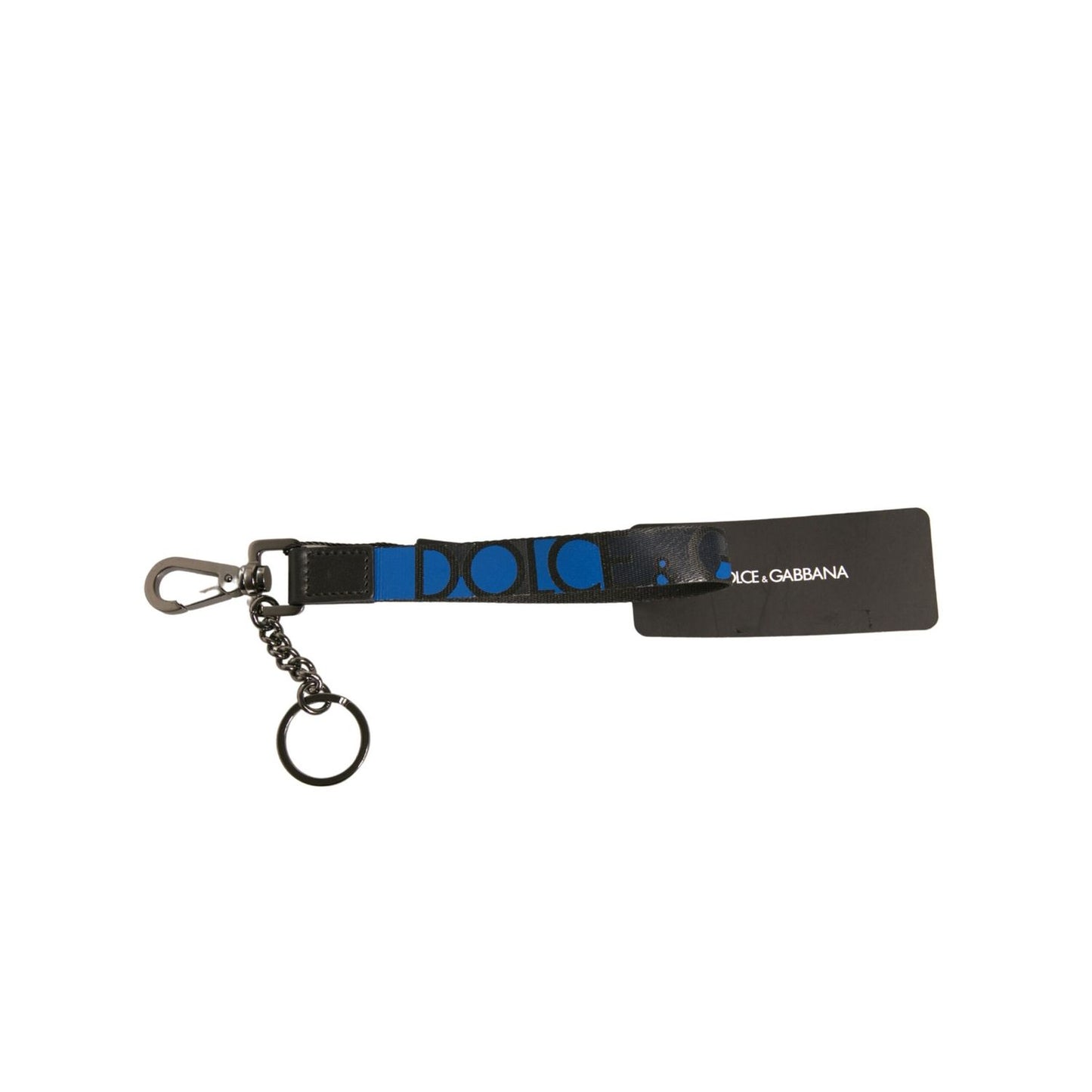 Dolce & Gabbana Blue Logo Polyester Silver Brass Holder Keychain Keyring