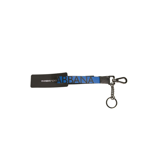 Dolce & Gabbana Blue Logo Polyester Silver Brass Holder Keychain Keyring SMY10616