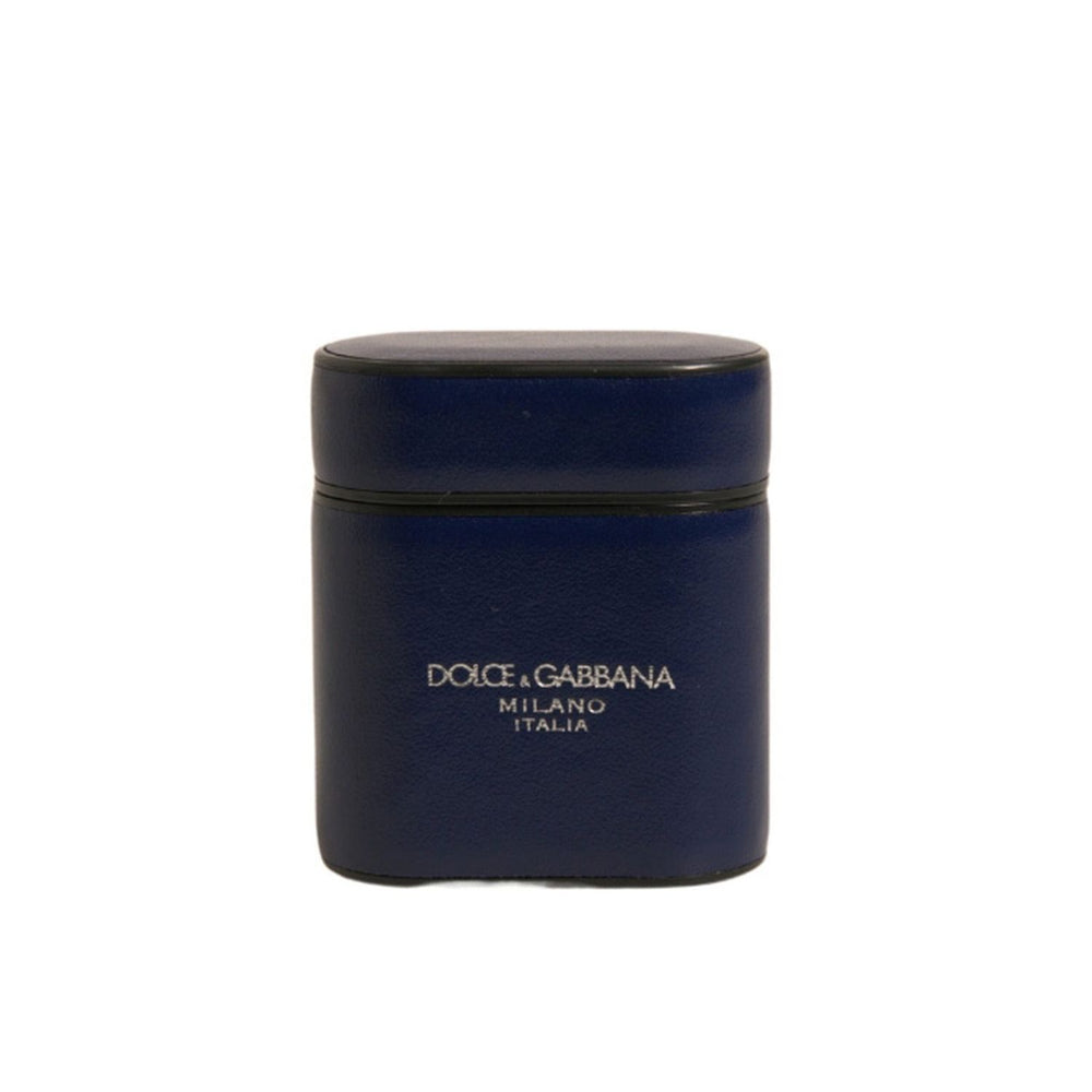 Dolce & Gabbana Blue Leather Logo Print Flip Holder Airpods Case SMY10601
