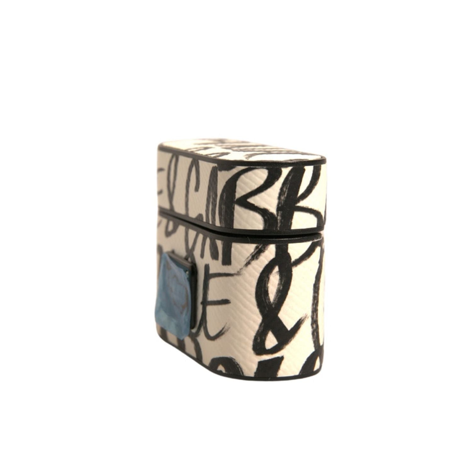 Dolce & Gabbana Black White Leather Scribble Embossed Logo Airpods Case