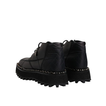 Dolce & Gabbana Black Leather Lace Up Ankle Boots Shoes
