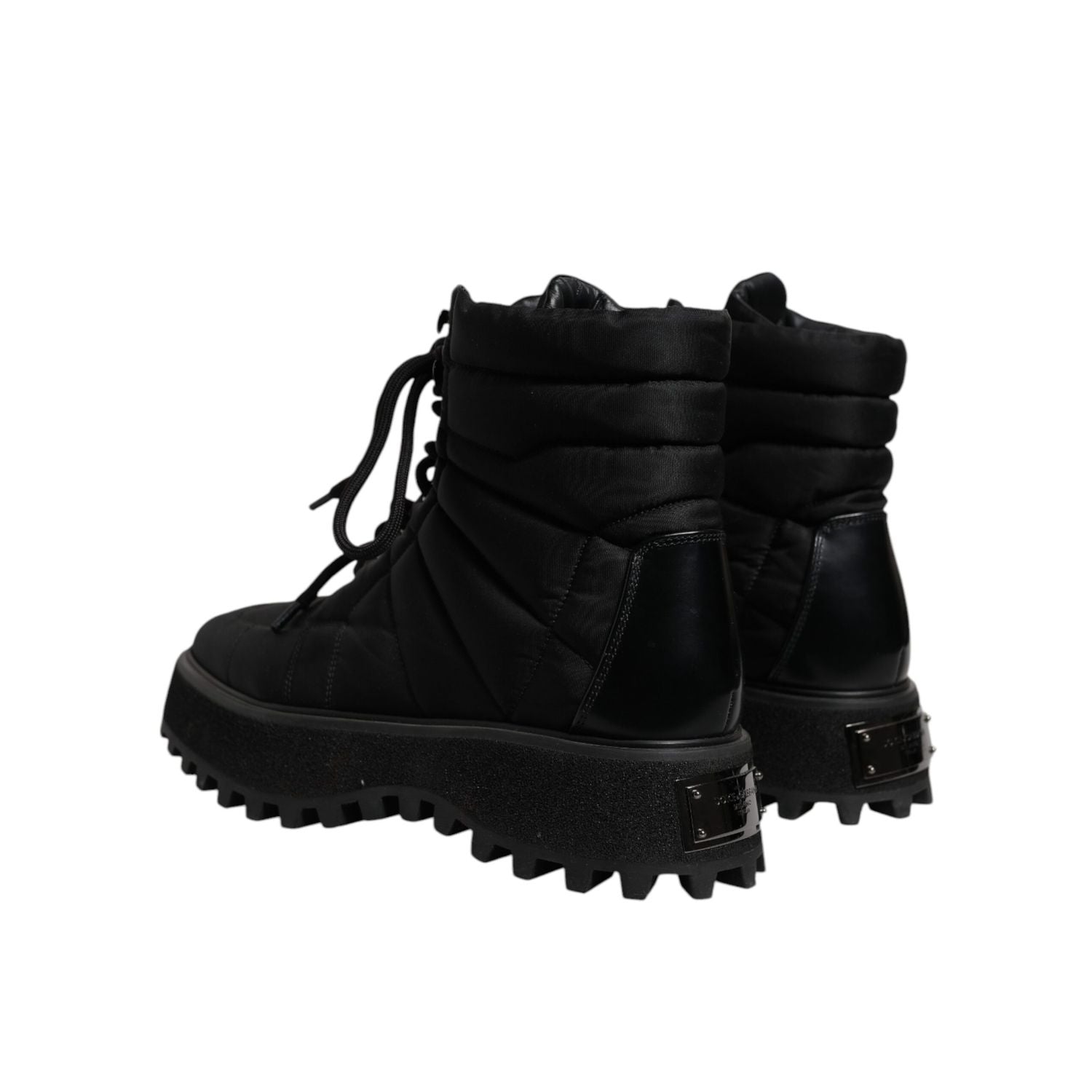 Dolce & Gabbana Black Padded Mid Calf Lace Up Boots Shoes