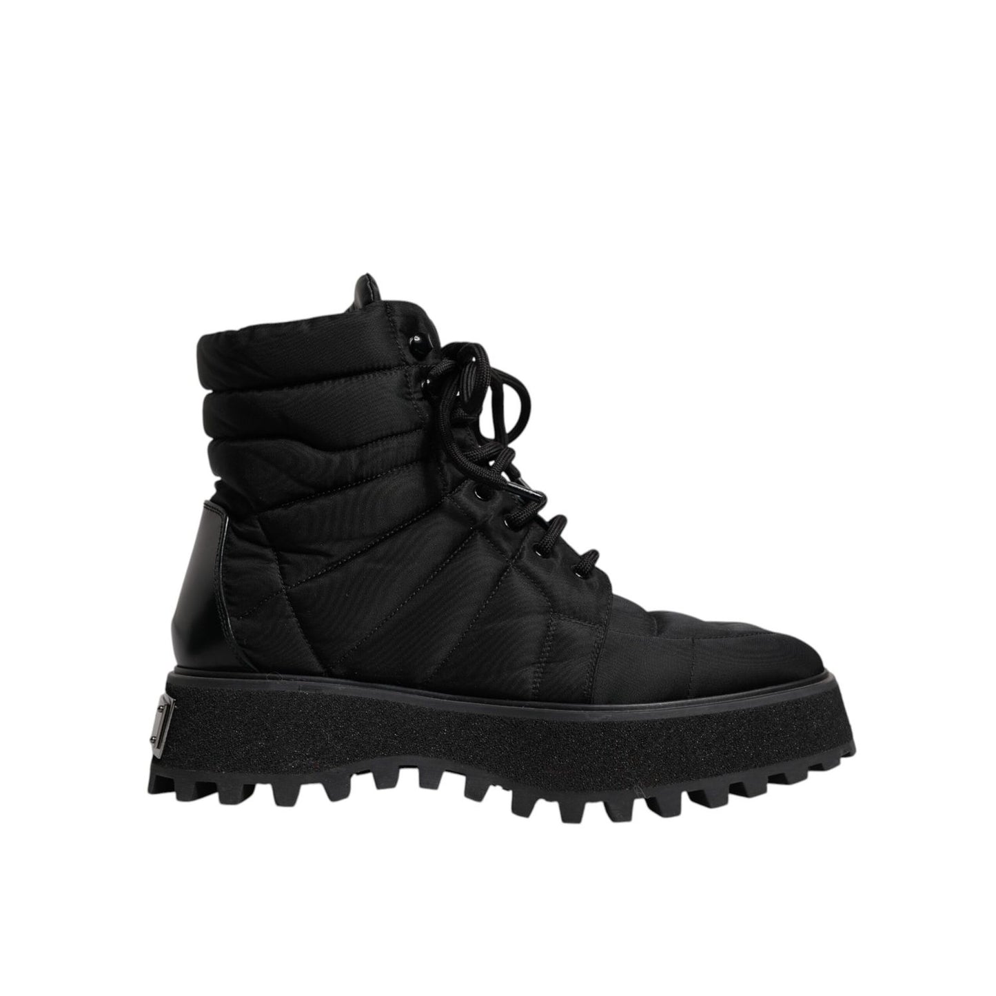 Dolce & Gabbana Black Padded Mid Calf Lace Up Boots Shoes