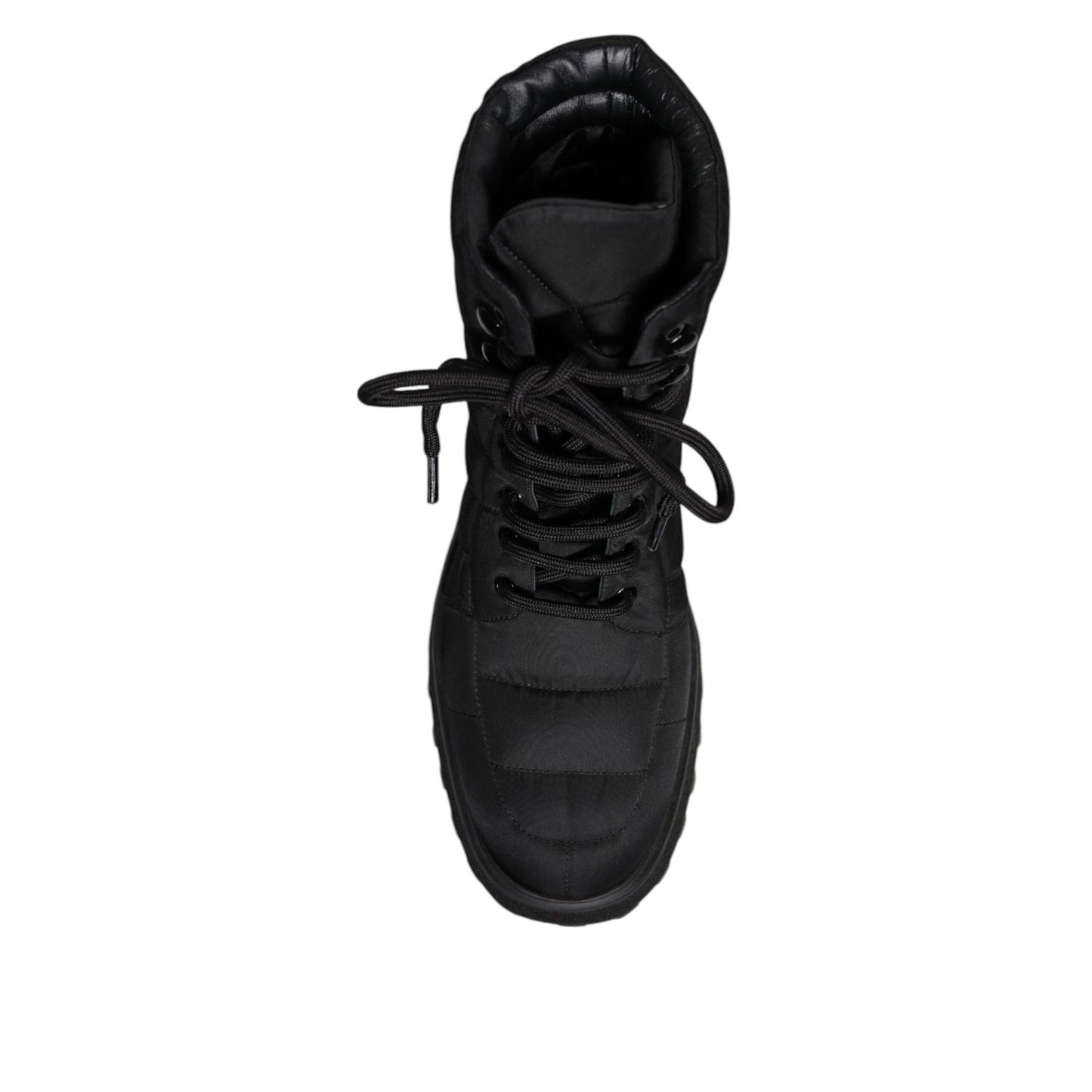 Dolce & Gabbana Black Padded Mid Calf Lace Up Boots Shoes