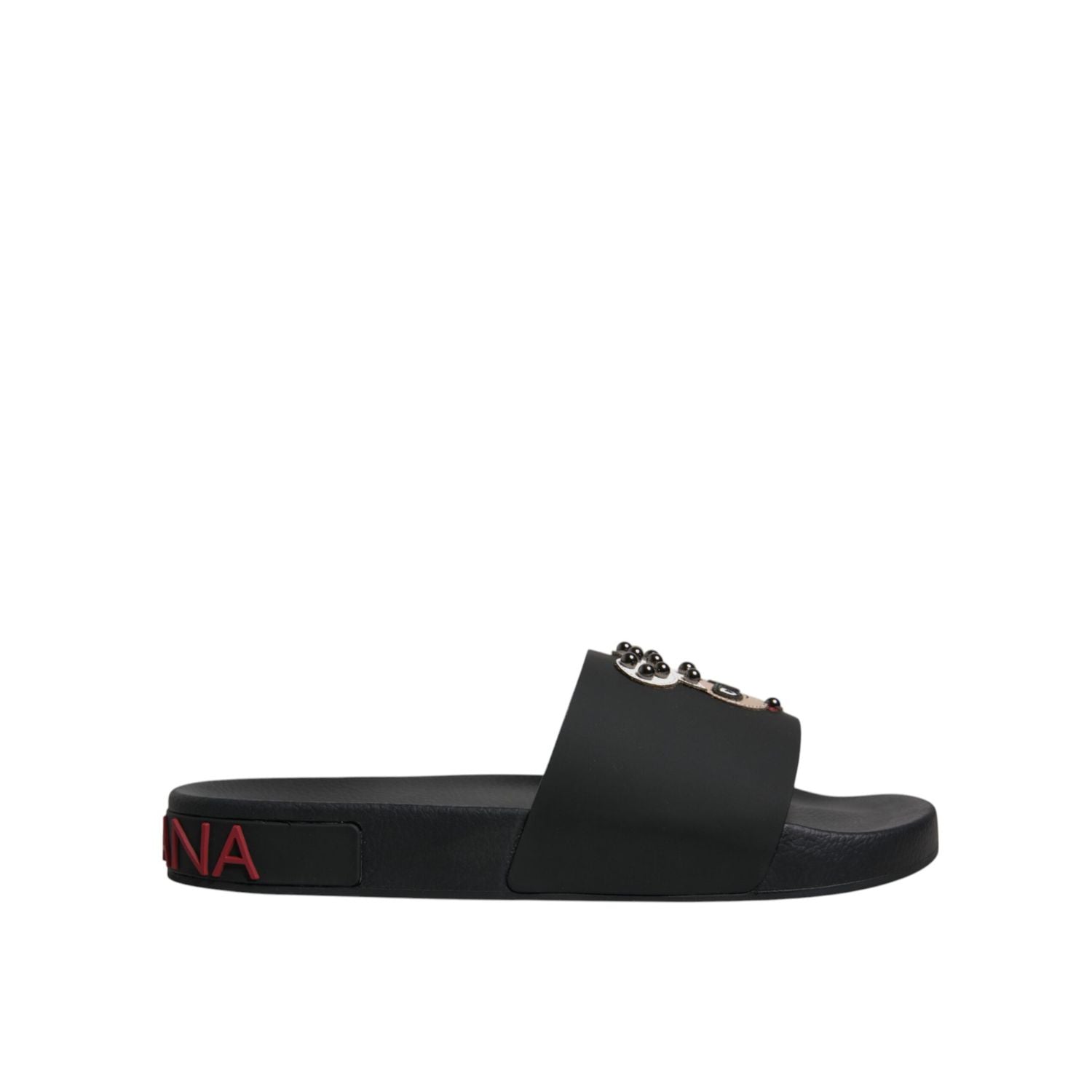Dolce & Gabbana Black Leather Slides Sandals Beachwear Shoes