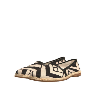 Dolce & Gabbana Black White Stripes Slip On Espadrille Shoes