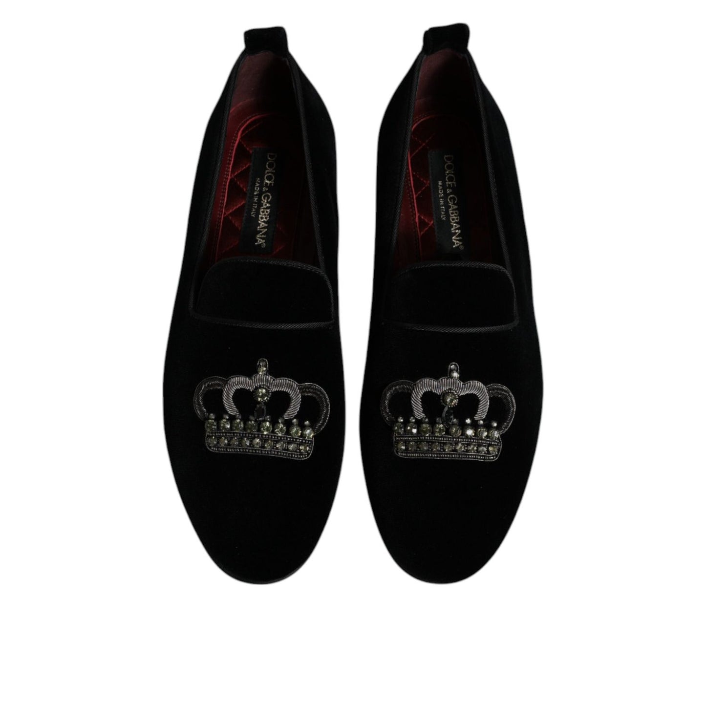 Dolce & Gabbana Black Velvet Crystal Crown Loafers Formal Dress Shoes