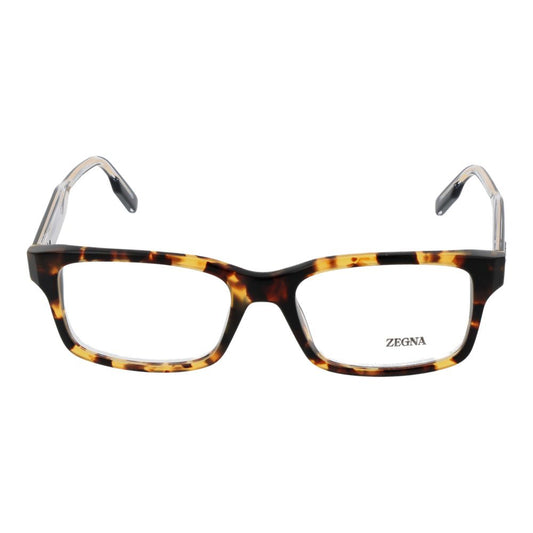 Ermenegildo Zegna Brown Men Glasses Frame in acetate, full-rim style, rectangle shape with demo lenses, size 54-18-145.