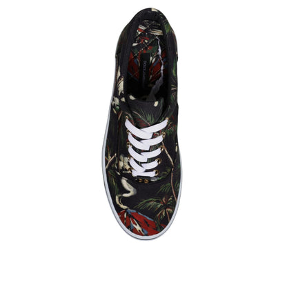 Dolce & Gabbana Black Tropical Print Low Top Sneakers Shoes