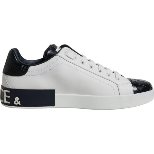 Dolce & Gabbana White Black Leather Portofino Sneakers Shoes MV6800-41
