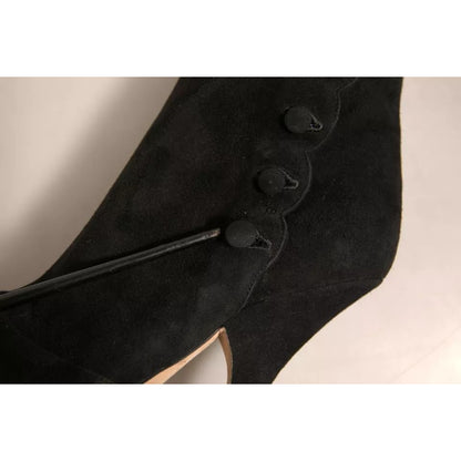 Dolce & Gabbana Black Suede Heels Knee High Boots Shoes
