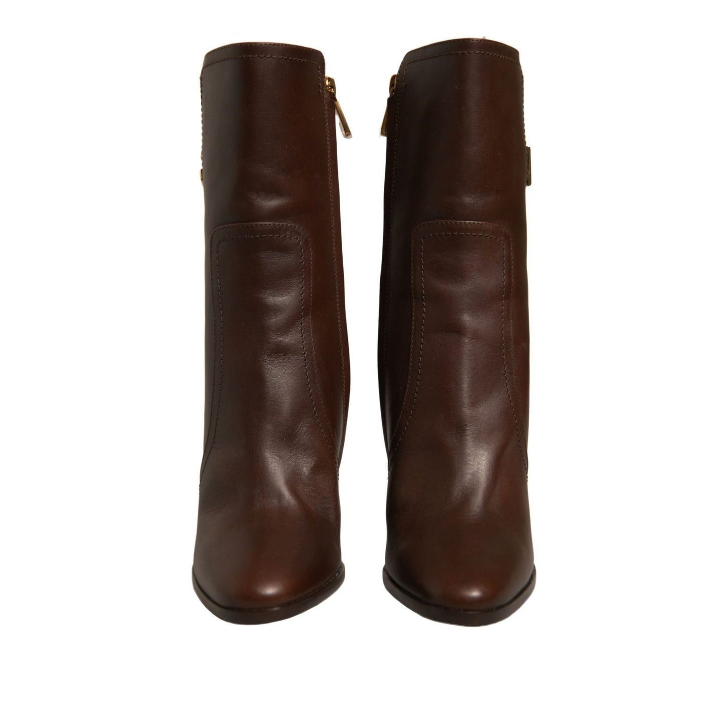 Dolce & Gabbana Brown Leather Heels Mid Calf Boots Shoes