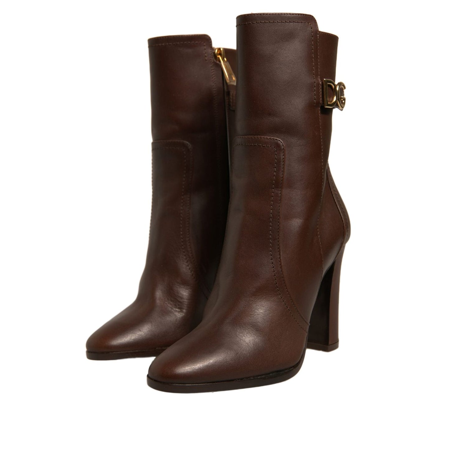 Dolce & Gabbana Brown Leather Heels Mid Calf Boots Shoes