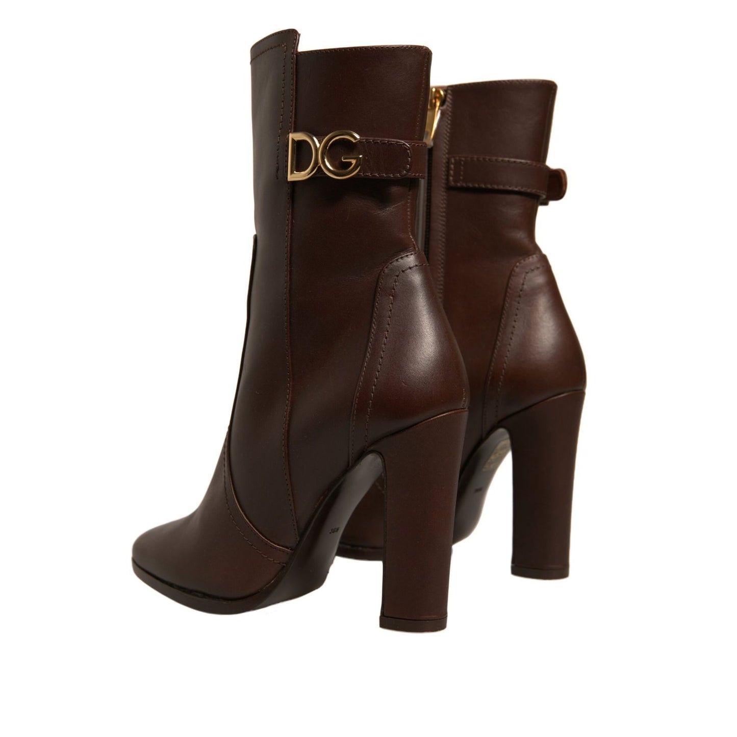 Dolce & Gabbana Brown Leather Heels Mid Calf Boots Shoes