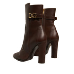 Dolce & Gabbana Brown Leather Heels Mid Calf Boots Shoes