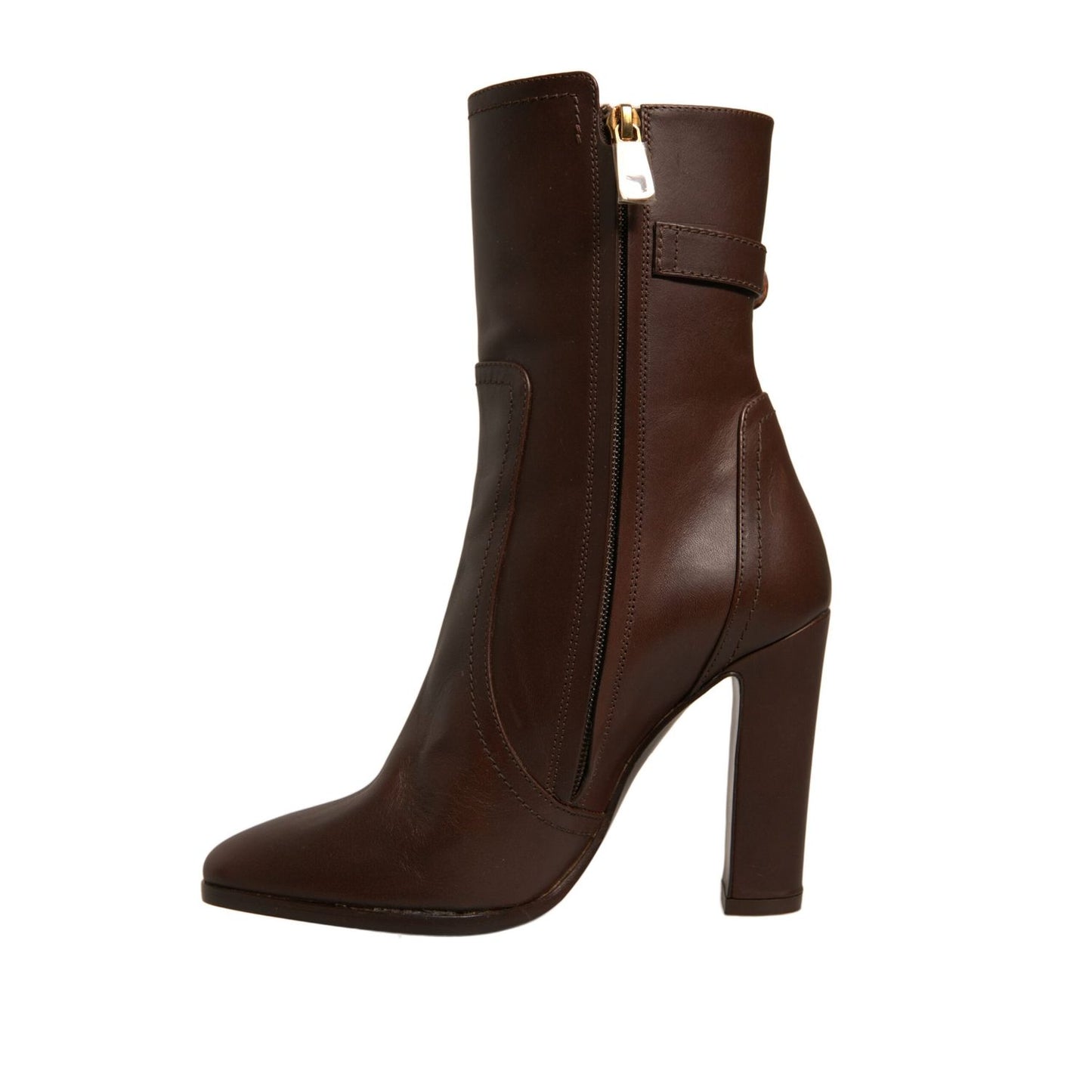 Dolce & Gabbana Brown Leather Heels Mid Calf Boots Shoes