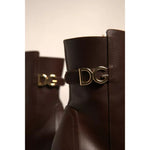 Dolce & Gabbana Brown Leather Heels Mid Calf Boots Shoes