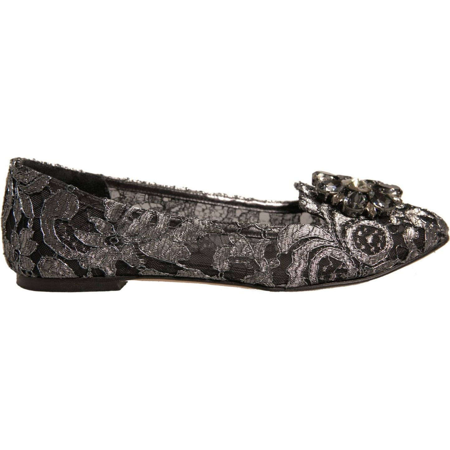 Dolce & Gabbana Silver Crystal Loafer Lace Ballet Flats Shoes LA12356-37