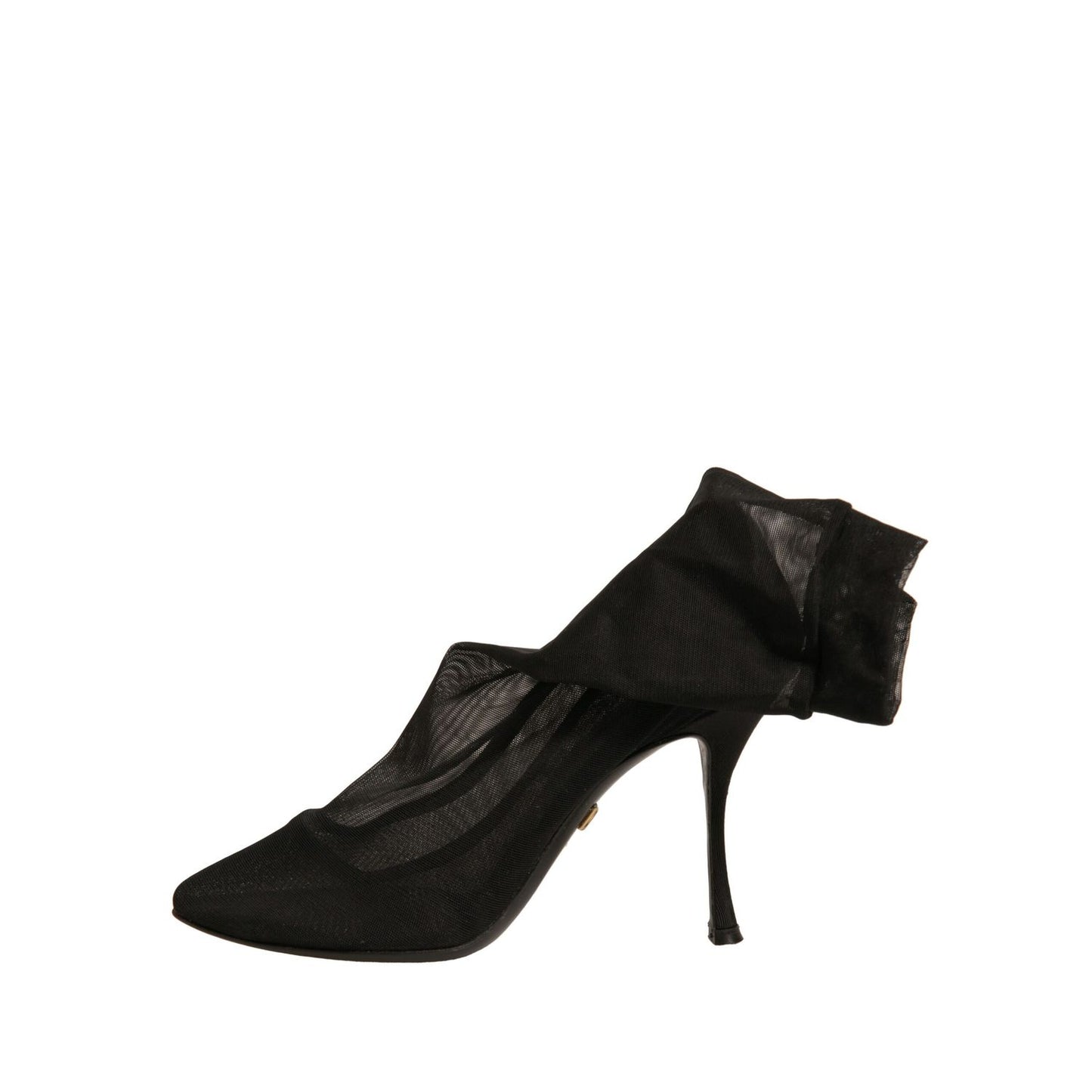 Dolce & Gabbana Black Silk Mesh Sock Style Heels Boots Shoes