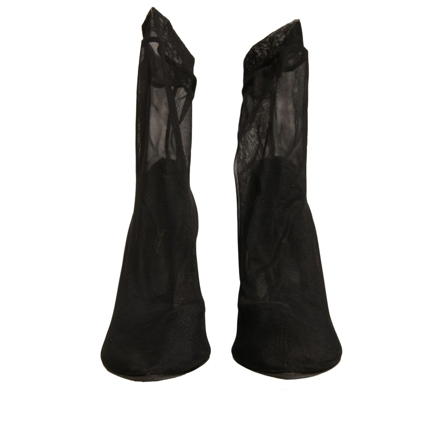 Dolce & Gabbana Black Silk Mesh Sock Style Heels Boots Shoes