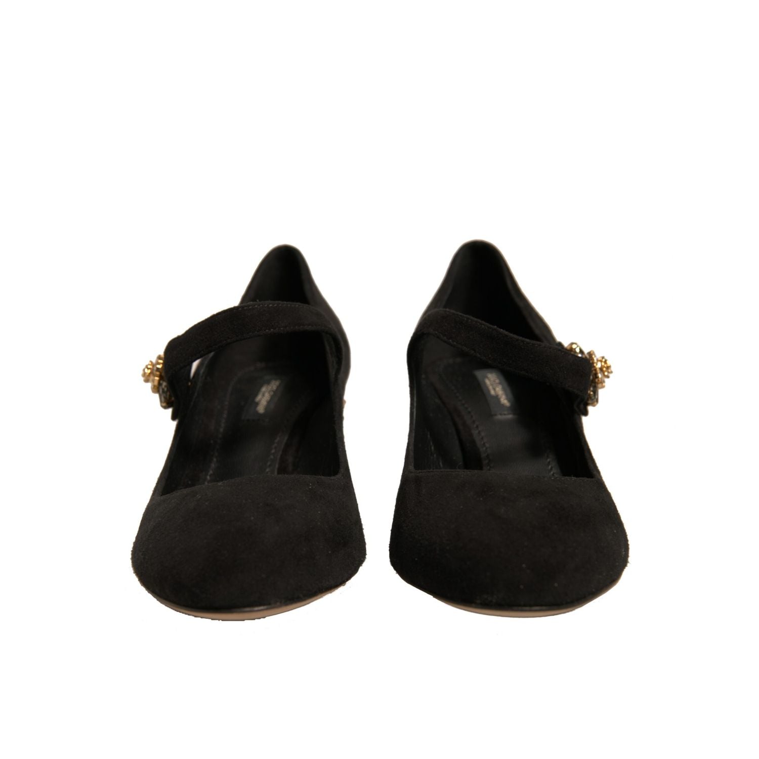 Dolce & Gabbana Black Suede Jewelled Mary Jane Pumps Shoes