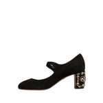 Dolce & Gabbana Black Suede Jewelled Mary Jane Pumps Shoes