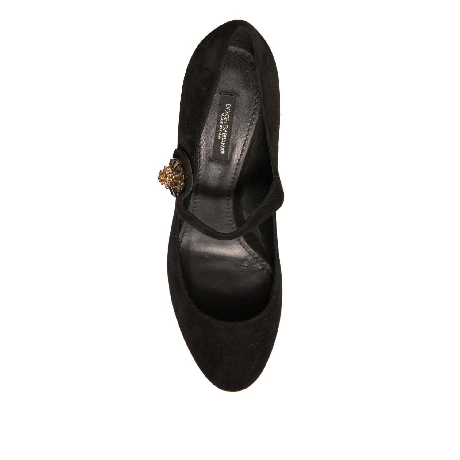 Dolce & Gabbana Black Suede Jewelled Mary Jane Pumps Shoes