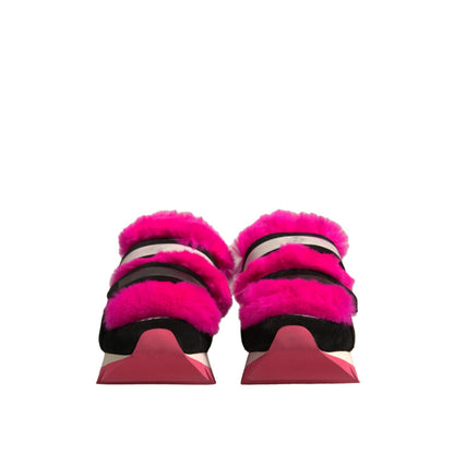 Dolce & Gabbana Black Pink Fur Embellished Sneakers Shoes