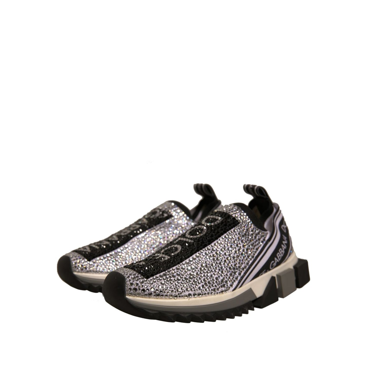 Dolce & Gabbana Silver Rhinestones Sorrento Sneakers Shoes