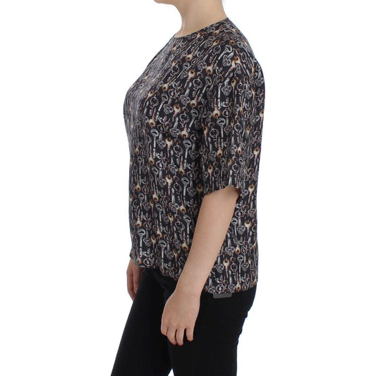 Dolce & Gabbana Enchanted Sicily Silk Blouse with Key Print Dolce & Gabbana Dark Slate Gray