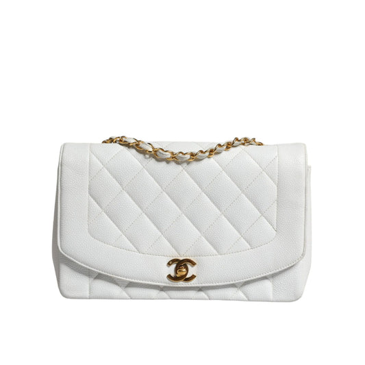 Chanel White Medium Classic DIANA Shoulder Bag Gold Plated Purse