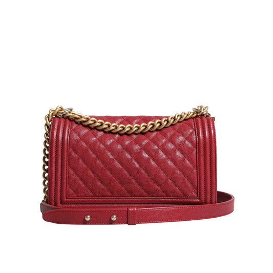 Chanel Red Leather Lambskin Double Gold Chain Medium Shoulder Bag