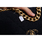 Chanel Dark Blue Medium Flap Tweed CC Gold Gray Chain Shoulder Bag CHA181