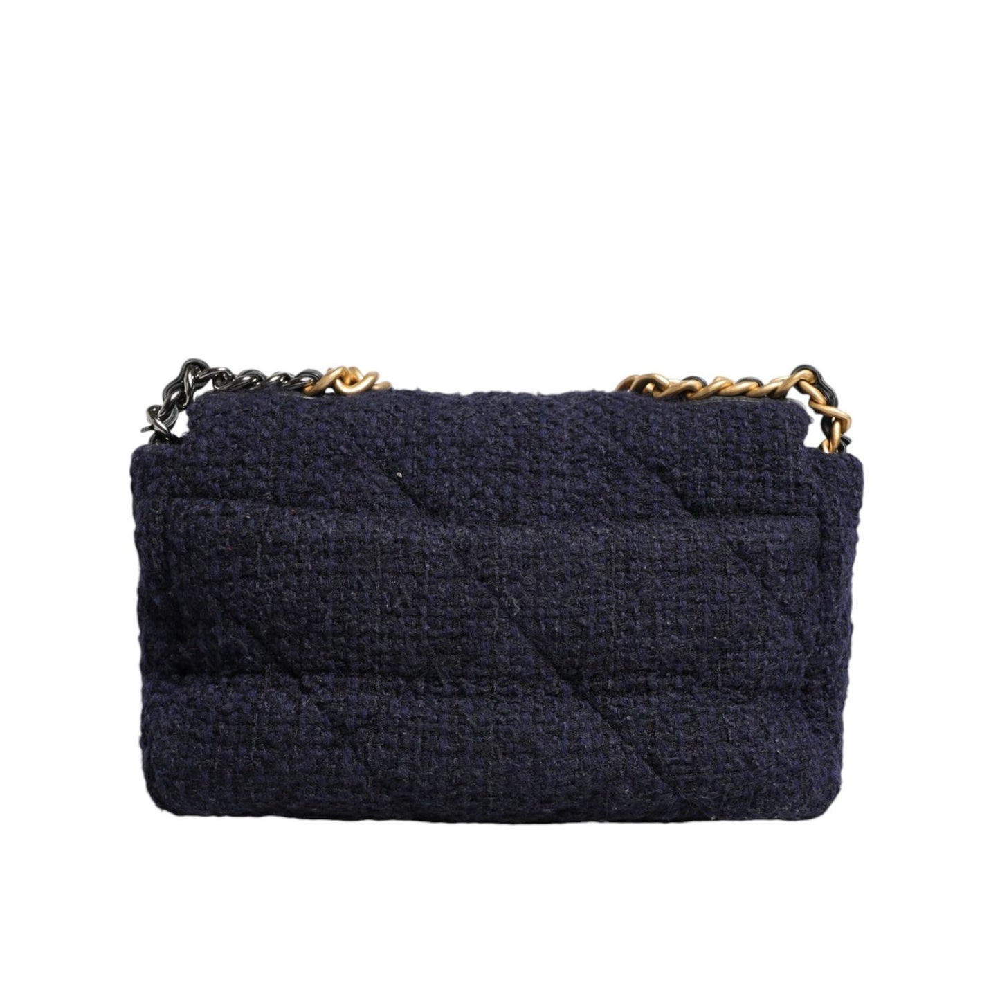 Chanel Dark Blue Medium Flap Tweed CC Gold Gray Chain Shoulder Bag CHA181