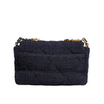Chanel Dark Blue Medium Flap Tweed CC Gold Gray Chain Shoulder Bag CHA181