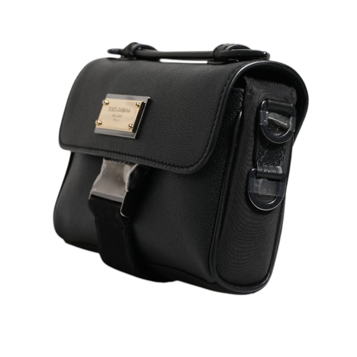 Dolce & Gabbana Black Logo Plaque Leather Buckled Shoulder Crossbody Bag