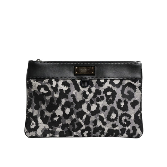 Dolce & Gabbana Multicolor Leopard Jacquard Logo Plaque Men Pouch Bag